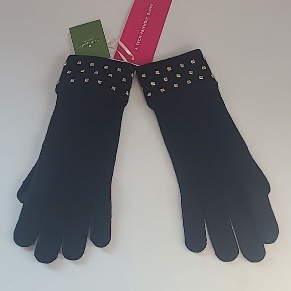 Kate Spade Embellished Gold Studs Tech Friendly Wool BlendGloves Black - Picture 3 of 8